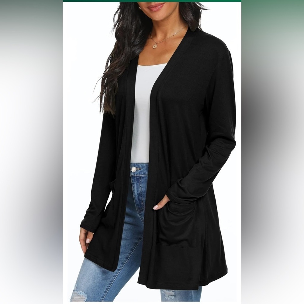 89TH & MADISON cardigan open front long sleeve 2 pockets black soft NEW size 2XL